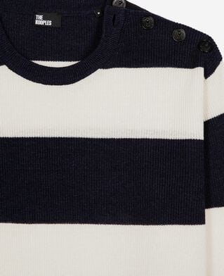 The Kooples HOMME ECRU NAVY pull en laine et lin à rayures marine