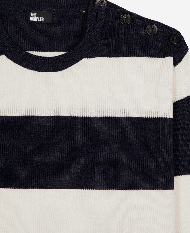 The Kooples HOMME ECRU NAVY pull en laine et lin à rayures marine