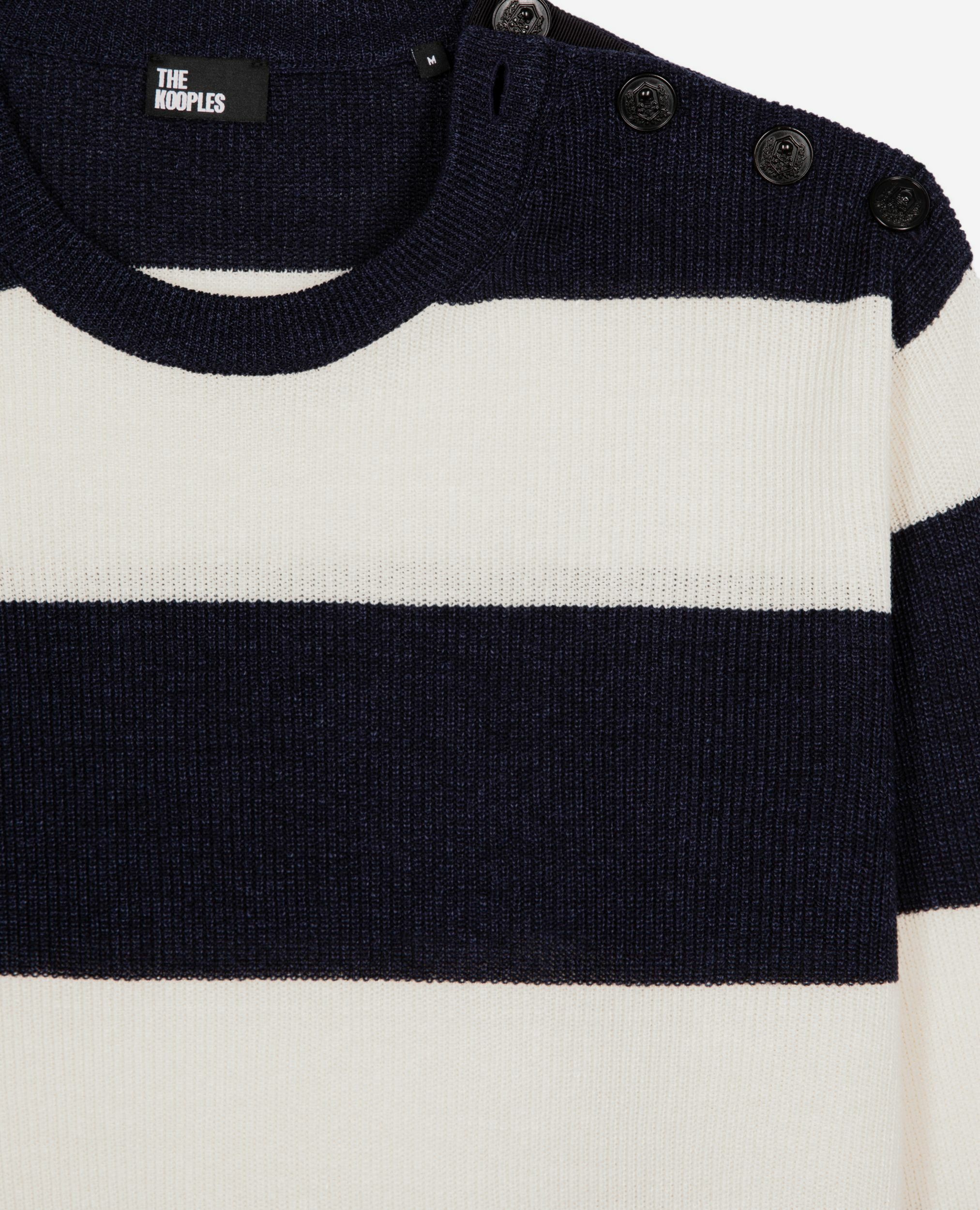 Pull en laine et lin à rayures marine, ECRU NAVY, hi-res image number null