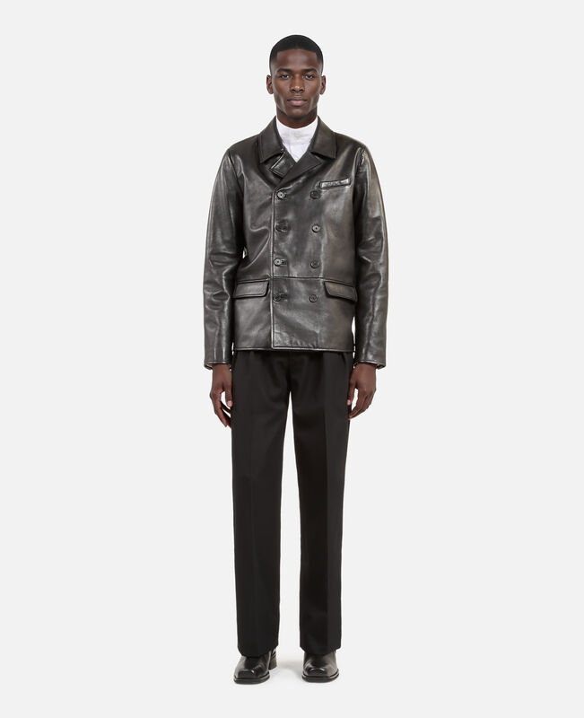 The Kooples HOMME BLACK veste en cuir à double boutonnage noire
