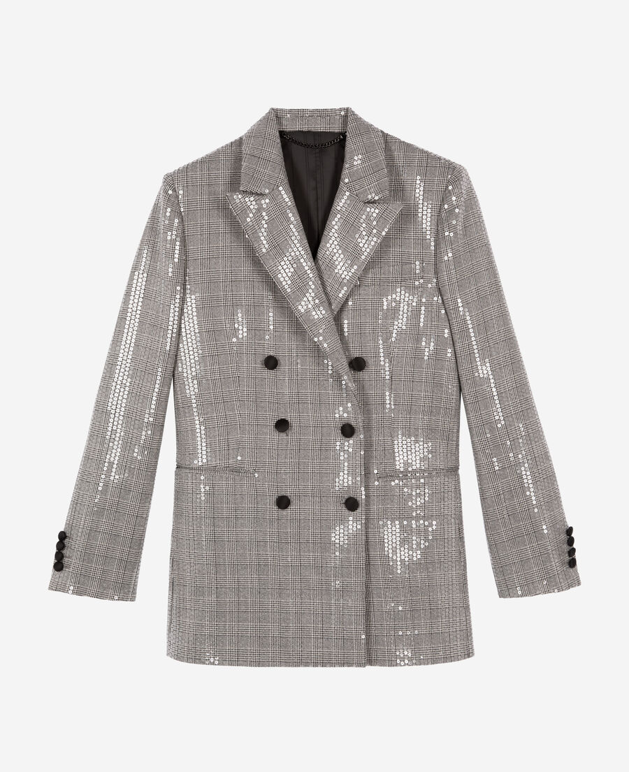 The Kooples WOMEN GREY prince of wales sequin jacket, grey