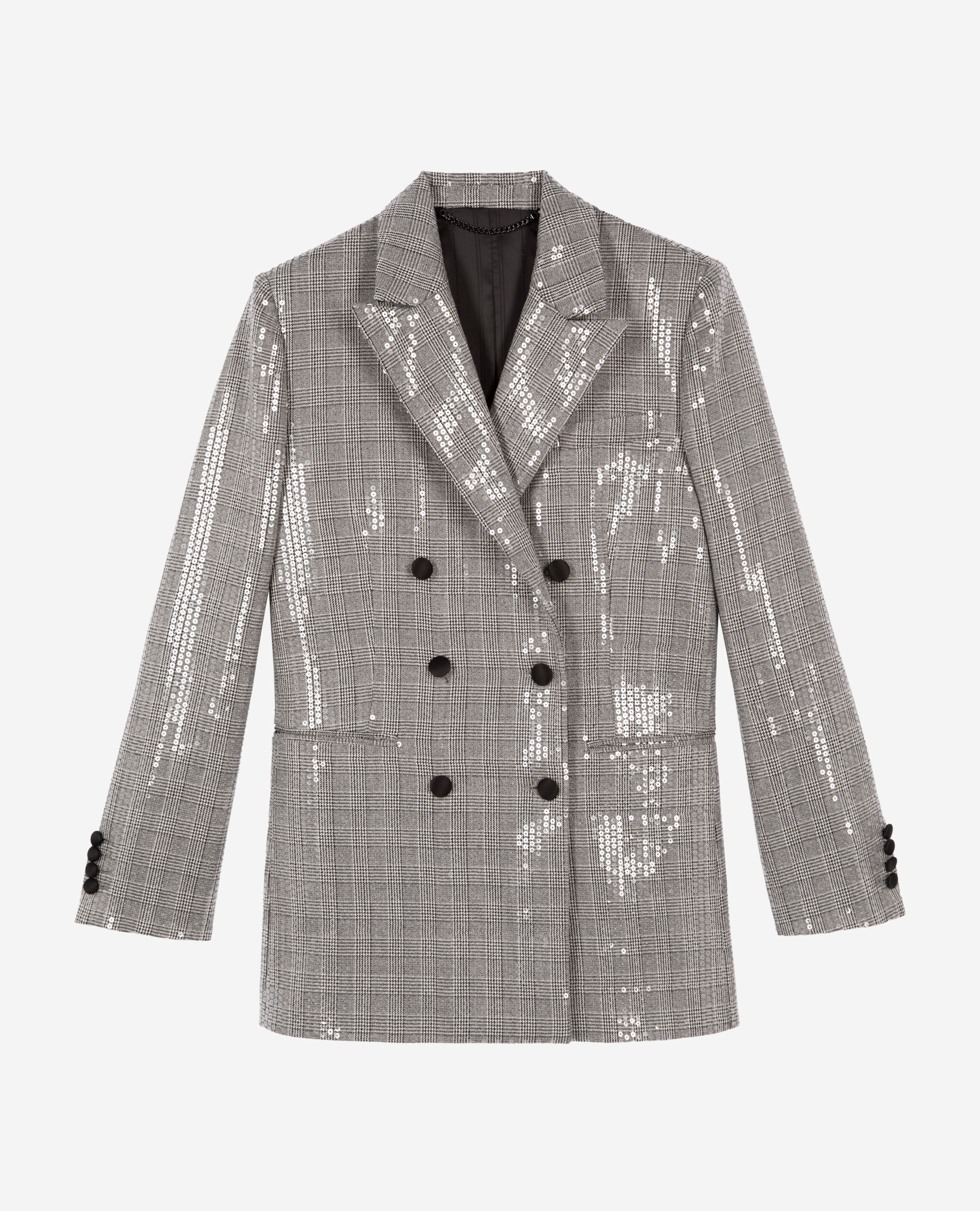Veste à sequins Prince de Galles grise, GREY, hi-res image number null