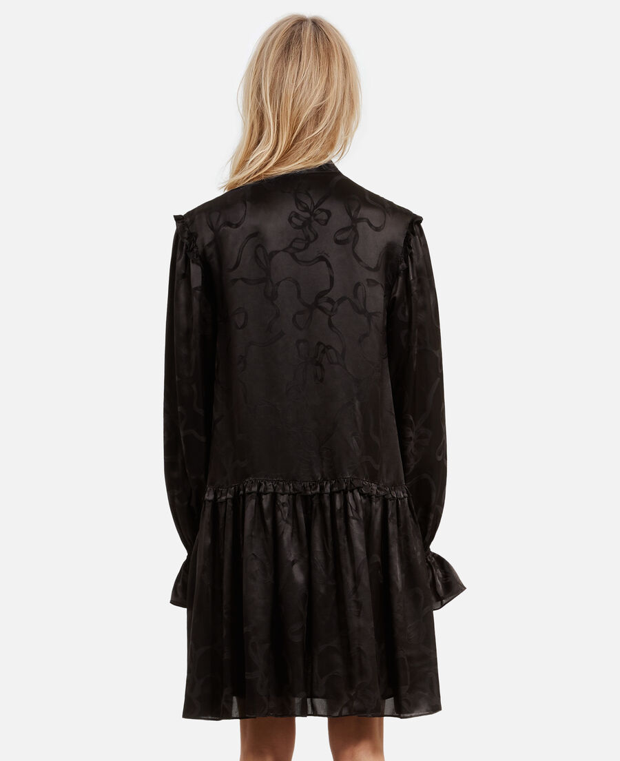The Kooples WOMEN BLACK short jacquard dress with ribbon print