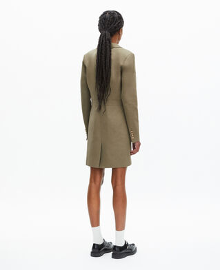 The Kooples WOMEN KAKI short officer-style dress in khaki linen