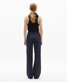 The Kooples FEMME NAVY pantalon droit en coton et lin marine