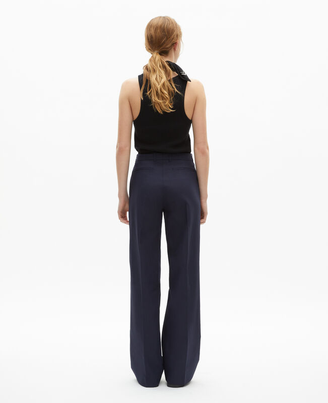 The Kooples FEMME NAVY pantalon droit en coton et lin marine