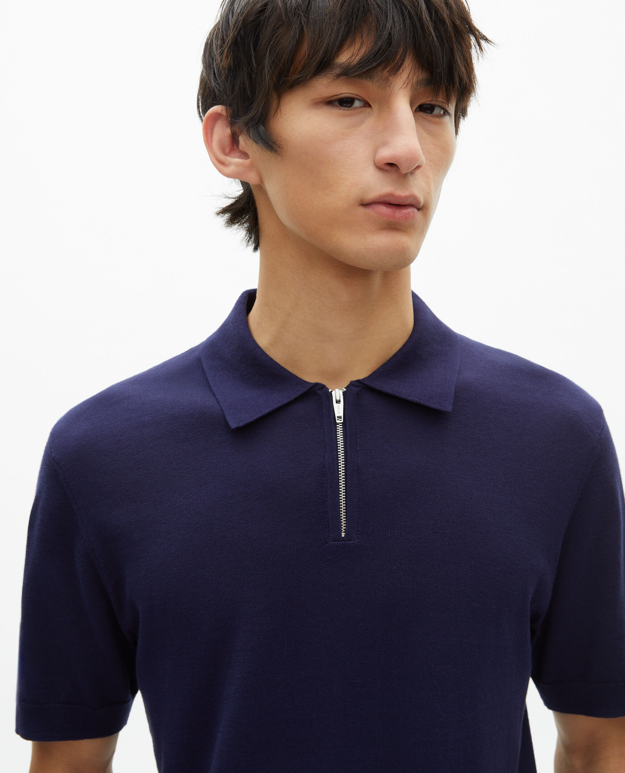 Polo en maille col zippé marine, NAVY, hi-res image number null