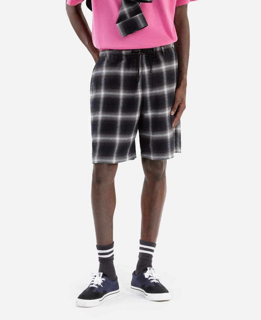 The Kooples MEN BLACK GREY WHITE black checked bermuda shorts