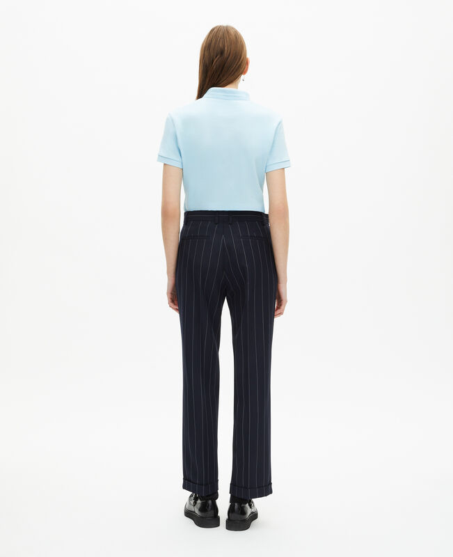 The Kooples FEMME NAVY pantalon tailleur rayures tennis droit en laine mélangée