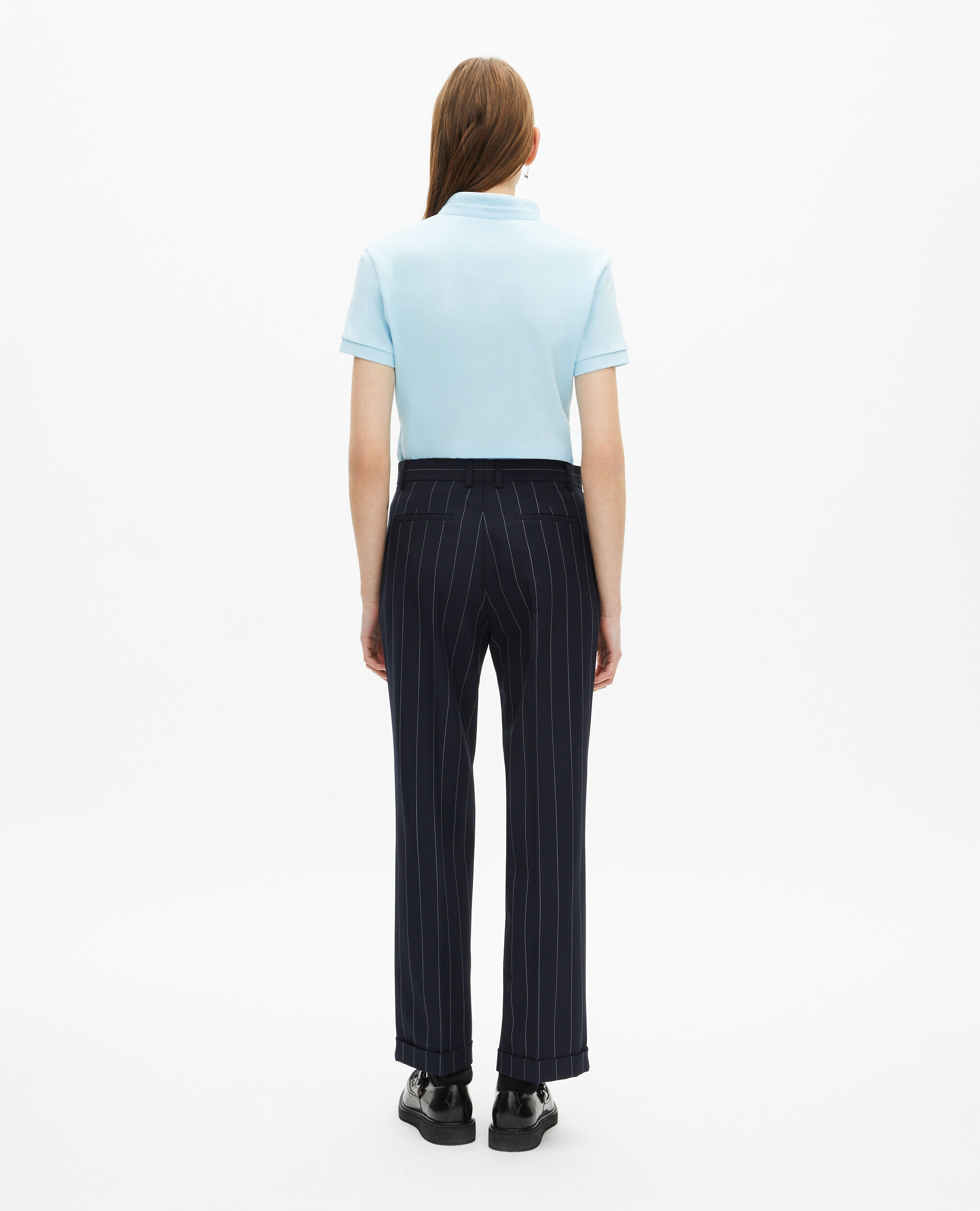 Pantalon tailleur rayures tennis droit en laine mélangée, NAVY, hi-res image number null