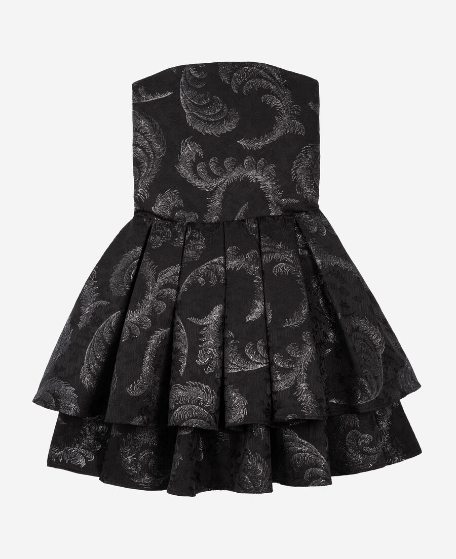 The Kooples FEMME BLACK / SILVER robe courte bustier en jacquard noire