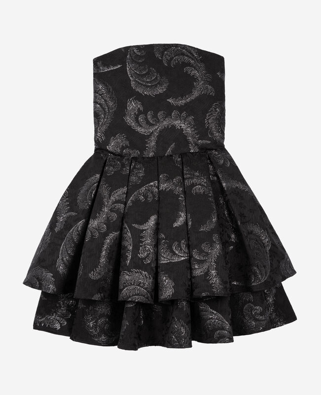 The Kooples FEMME BLACK / SILVER robe courte bustier en jacquard noire