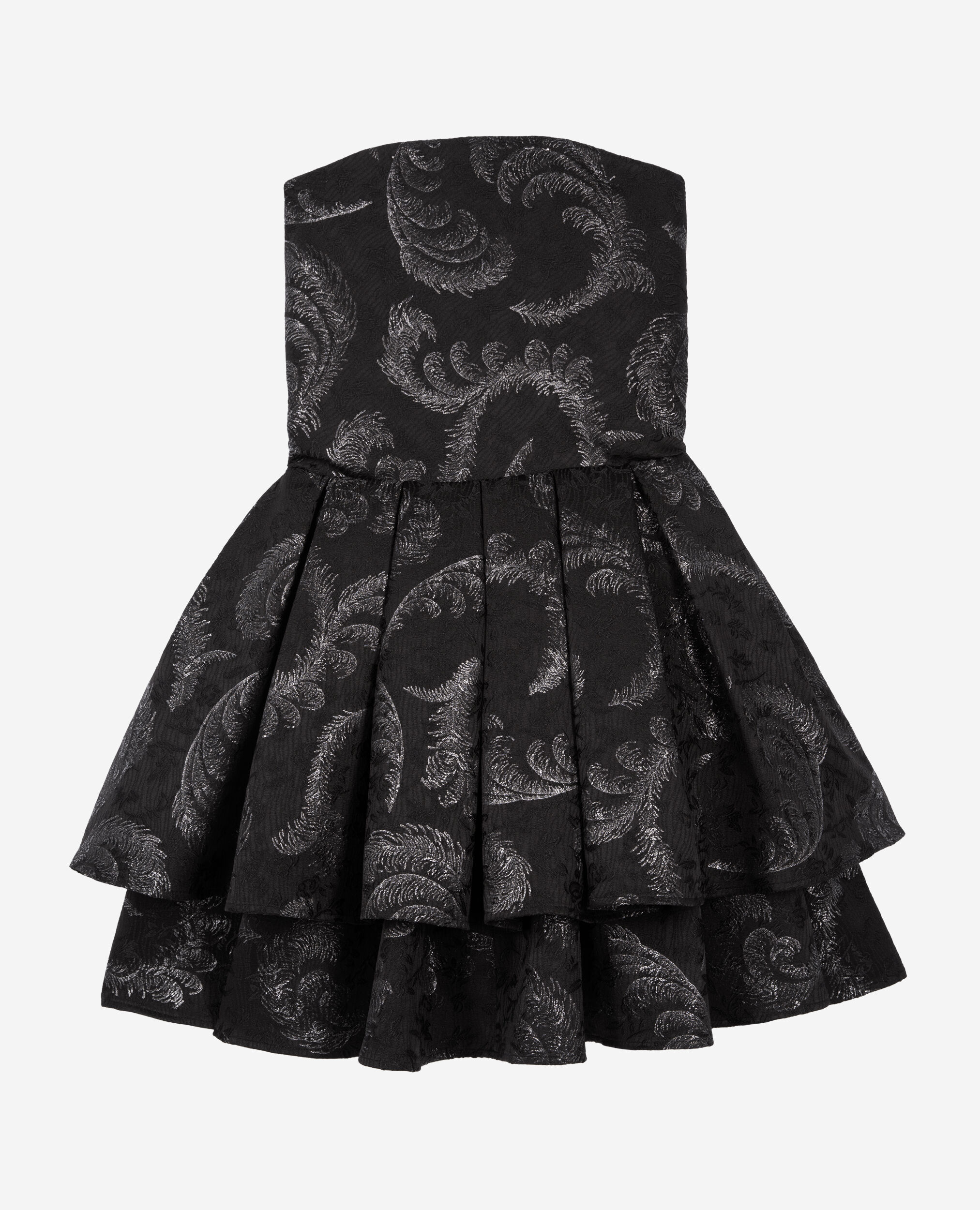 Robe courte bustier en jacquard noire, BLACK / SILVER, hi-res image number null
