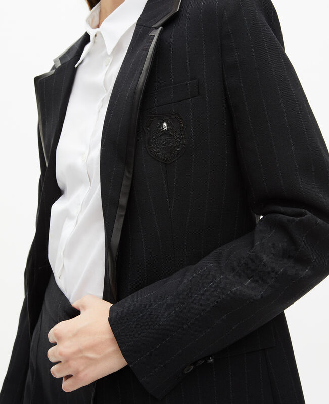 The Kooples FEMME BLACK veste à rayures tennis en laine mélangée noire