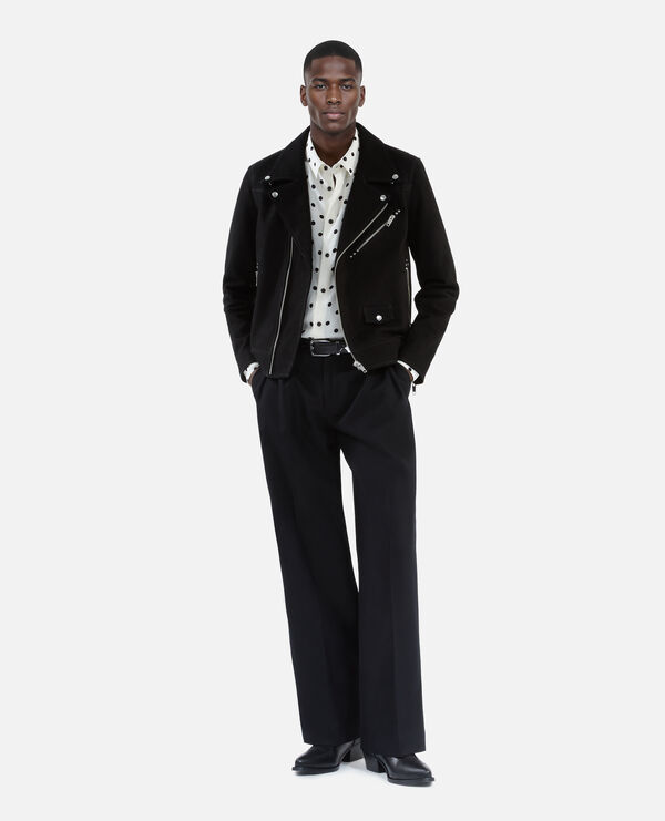The Kooples HOMME BLACK blouson biker en nubuck noir