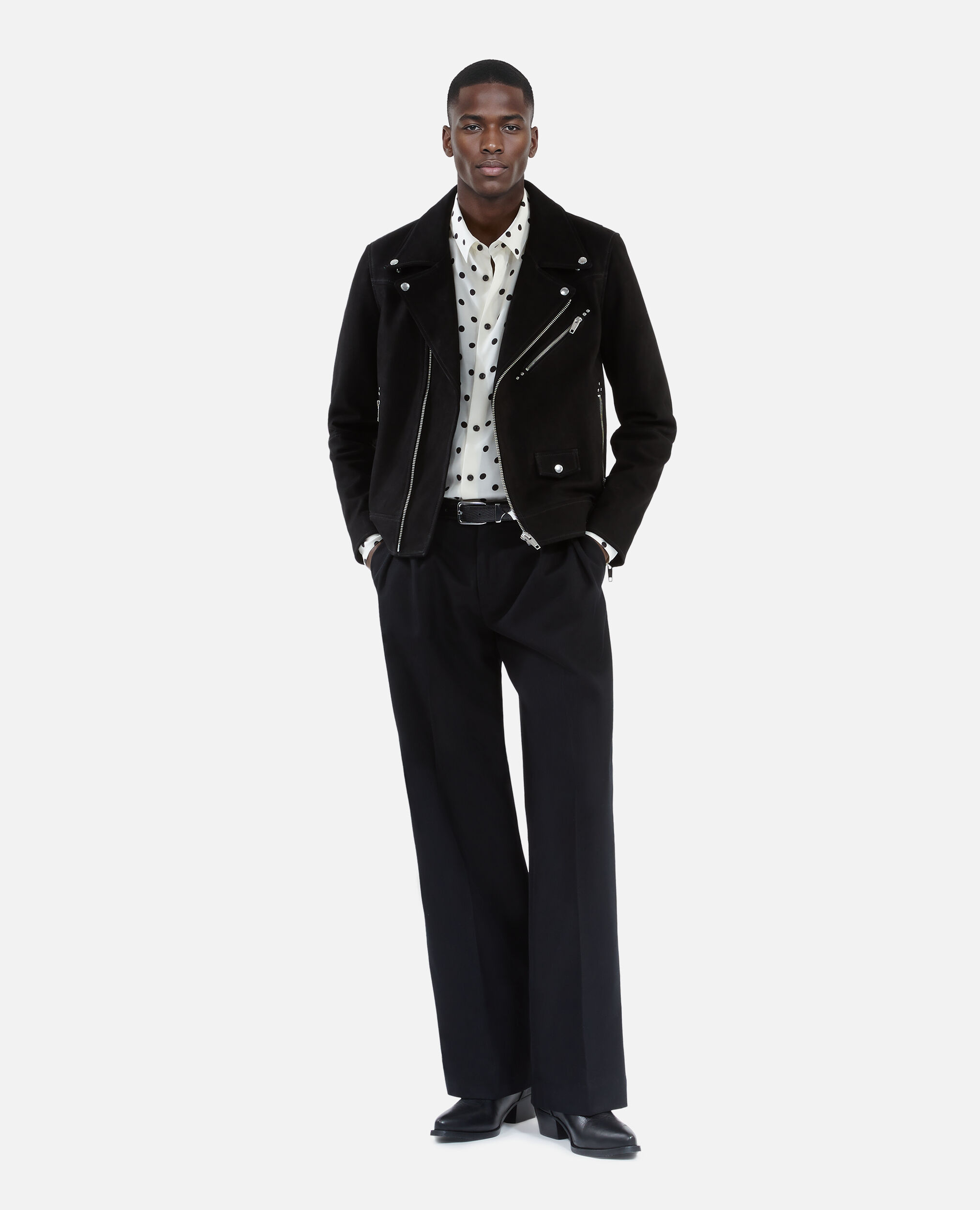 Blouson biker en nubuck noir, BLACK, hi-res image number null