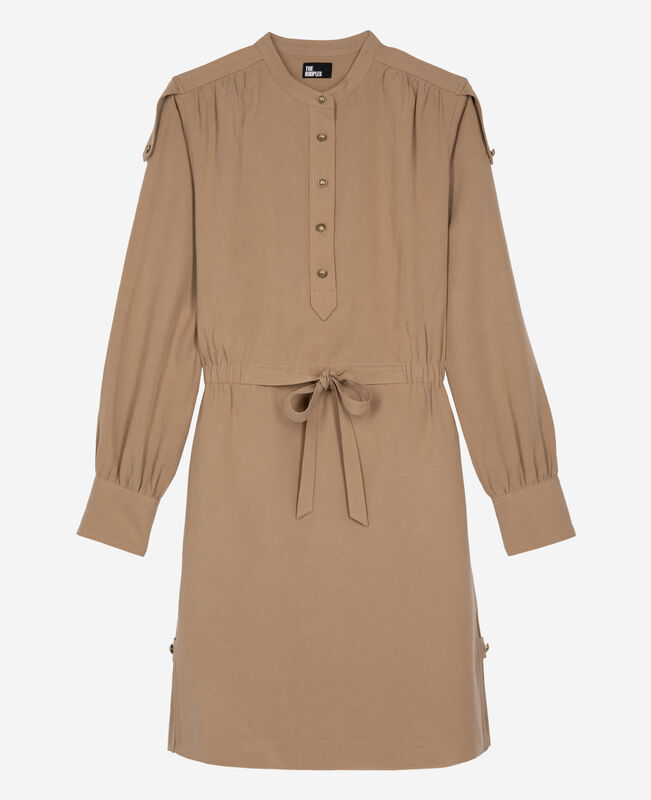 The Kooples FEMME BROWN robe courte en lin beige