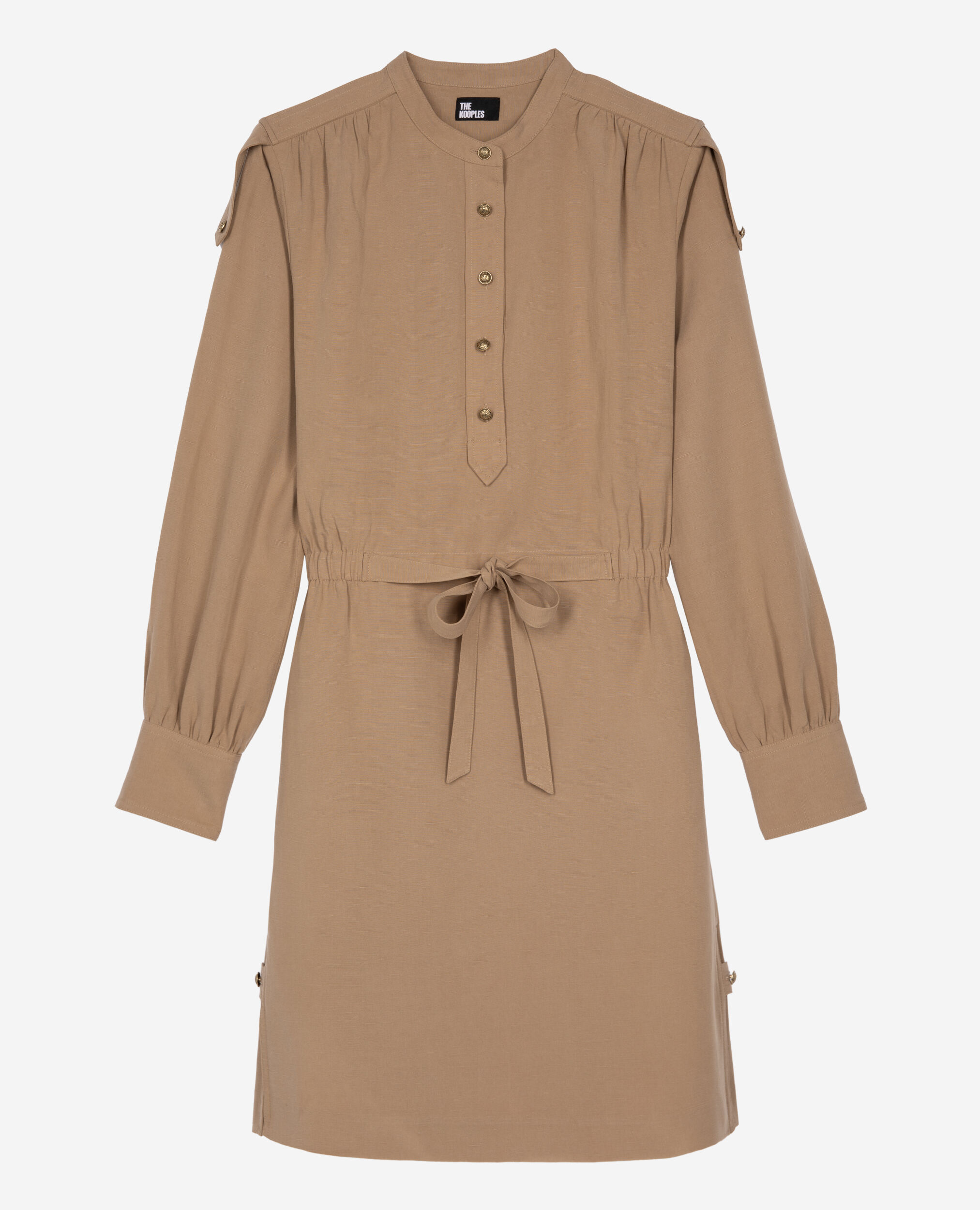 Robe courte en lin beige, BROWN, hi-res image number null
