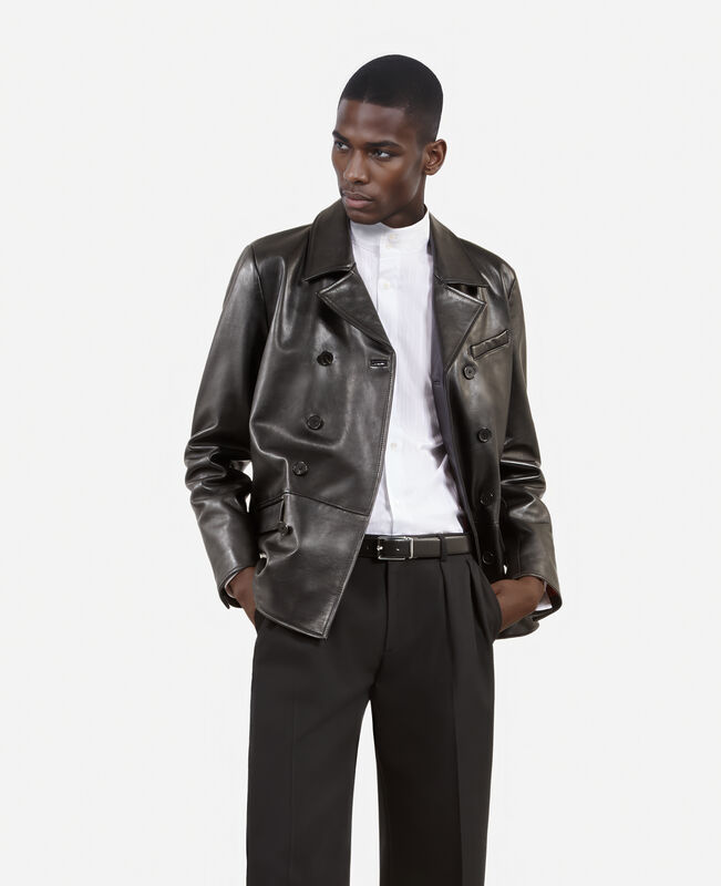 The Kooples HOMME BLACK veste en cuir à double boutonnage noire