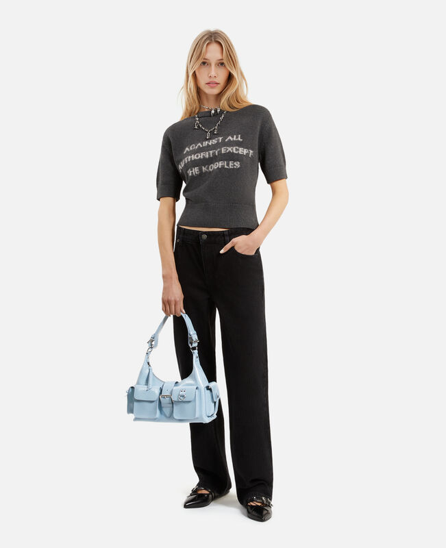 The Kooples FEMME LIGHT BLUE sac amelia en cuir bleu clair