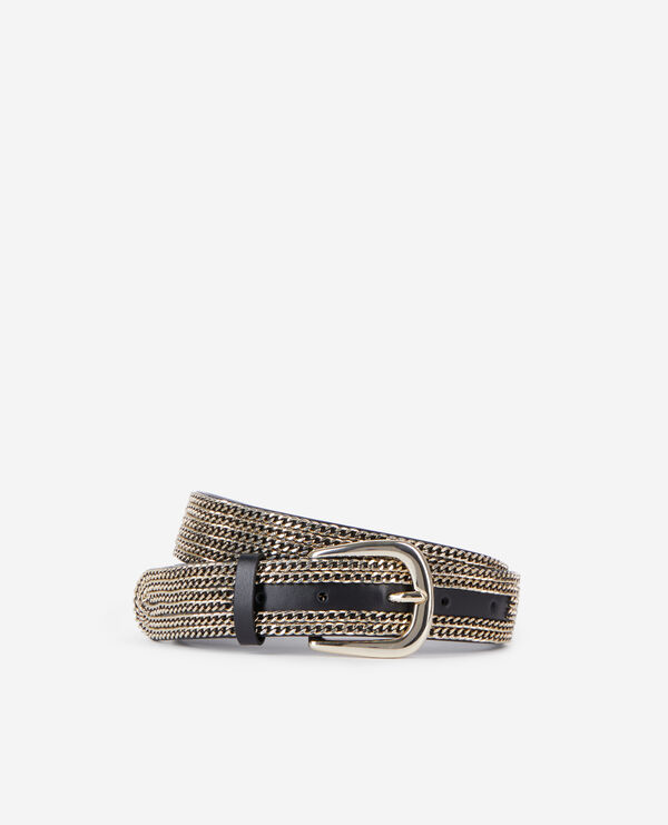 The Kooples FEMME GOLD ceinture en cuir avec chaînes noire