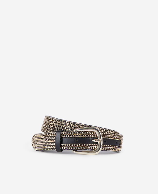 The Kooples FEMME GOLD ceinture en cuir avec chaînes noire