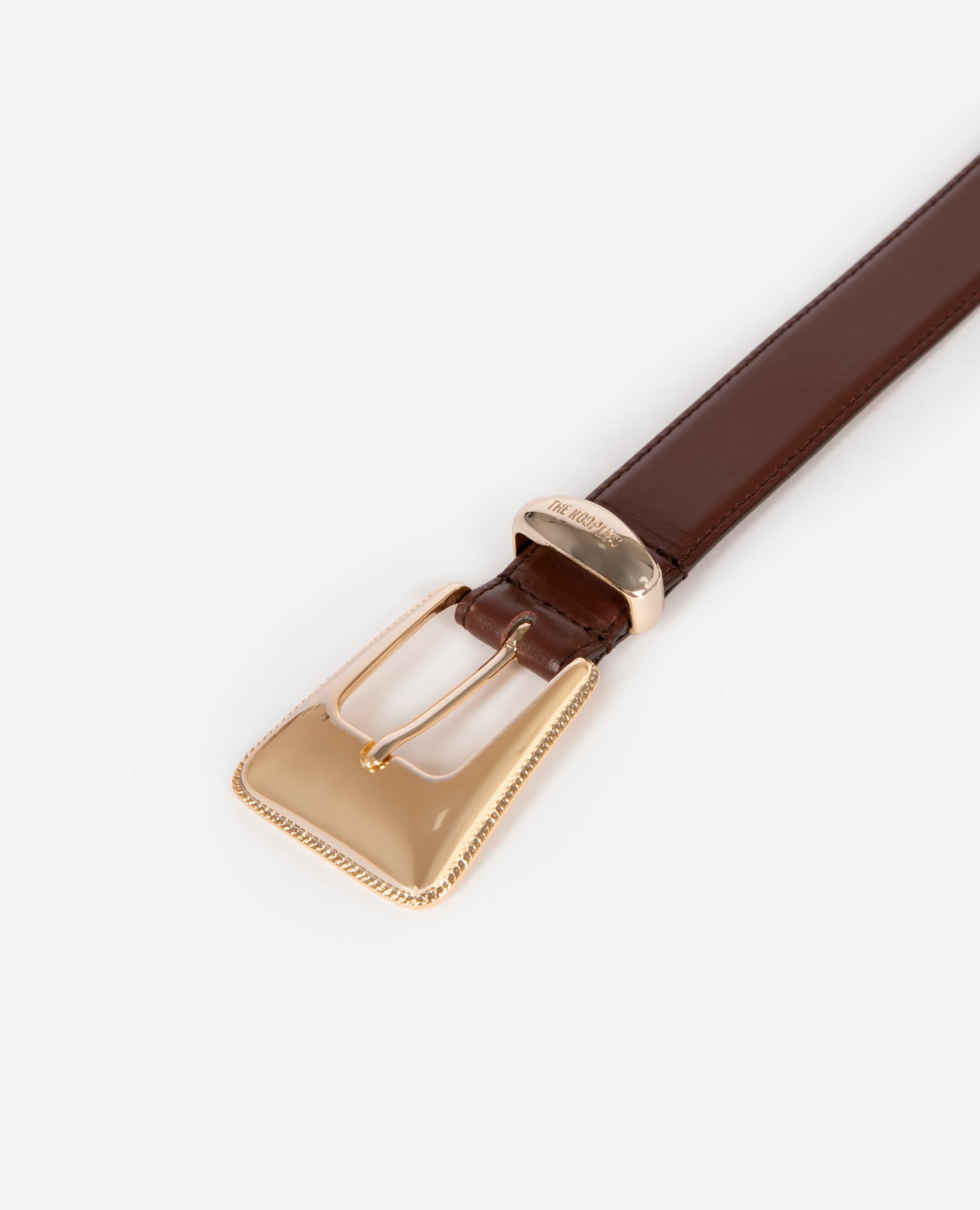 Ceinture boucle western en cuir marron, BROWN, hi-res image number null