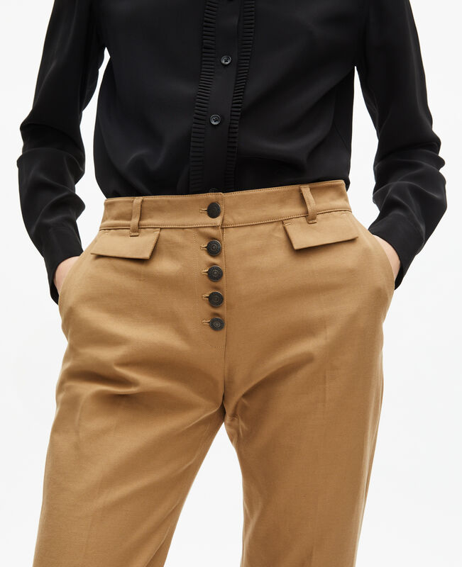 The Kooples FEMME BEIGE pantalon flare en coton et lin beige