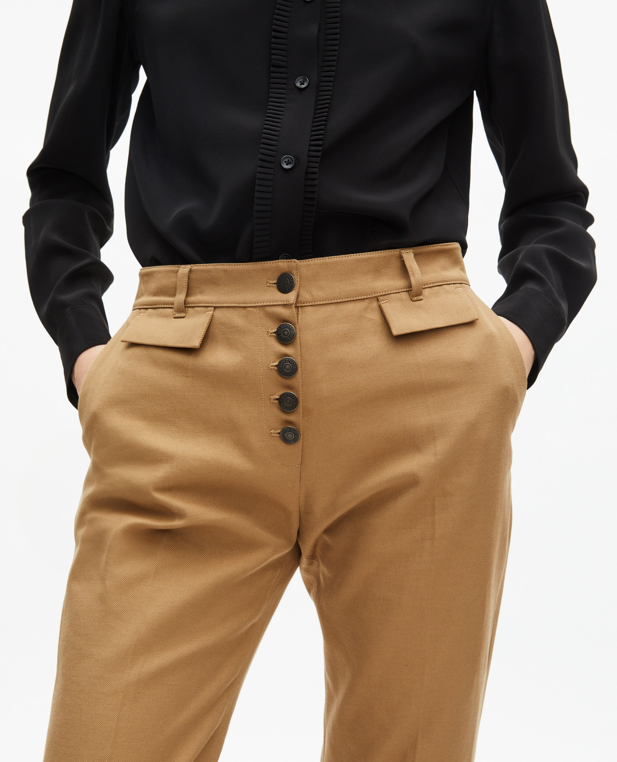 Pantalon flare en coton et lin beige, BEIGE, hi-res image number null