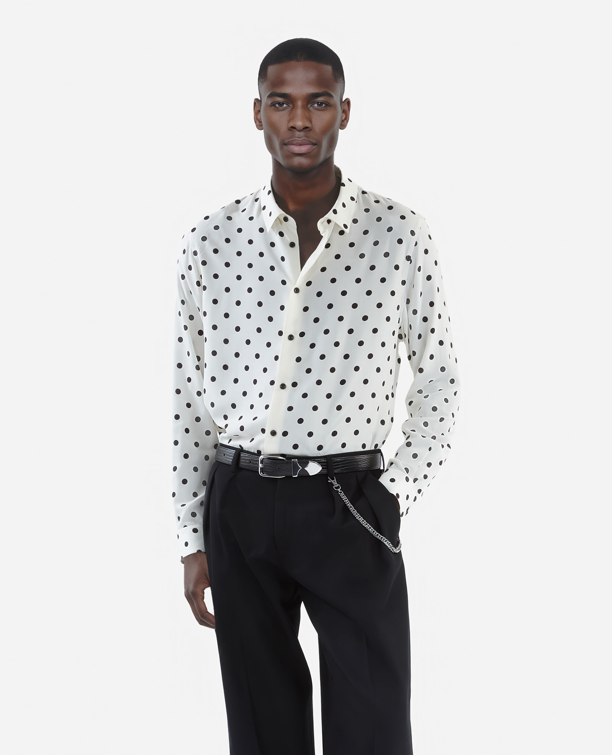 Chemise imprimée à pois blanche, WHITE / BLACK, hi-res image number null