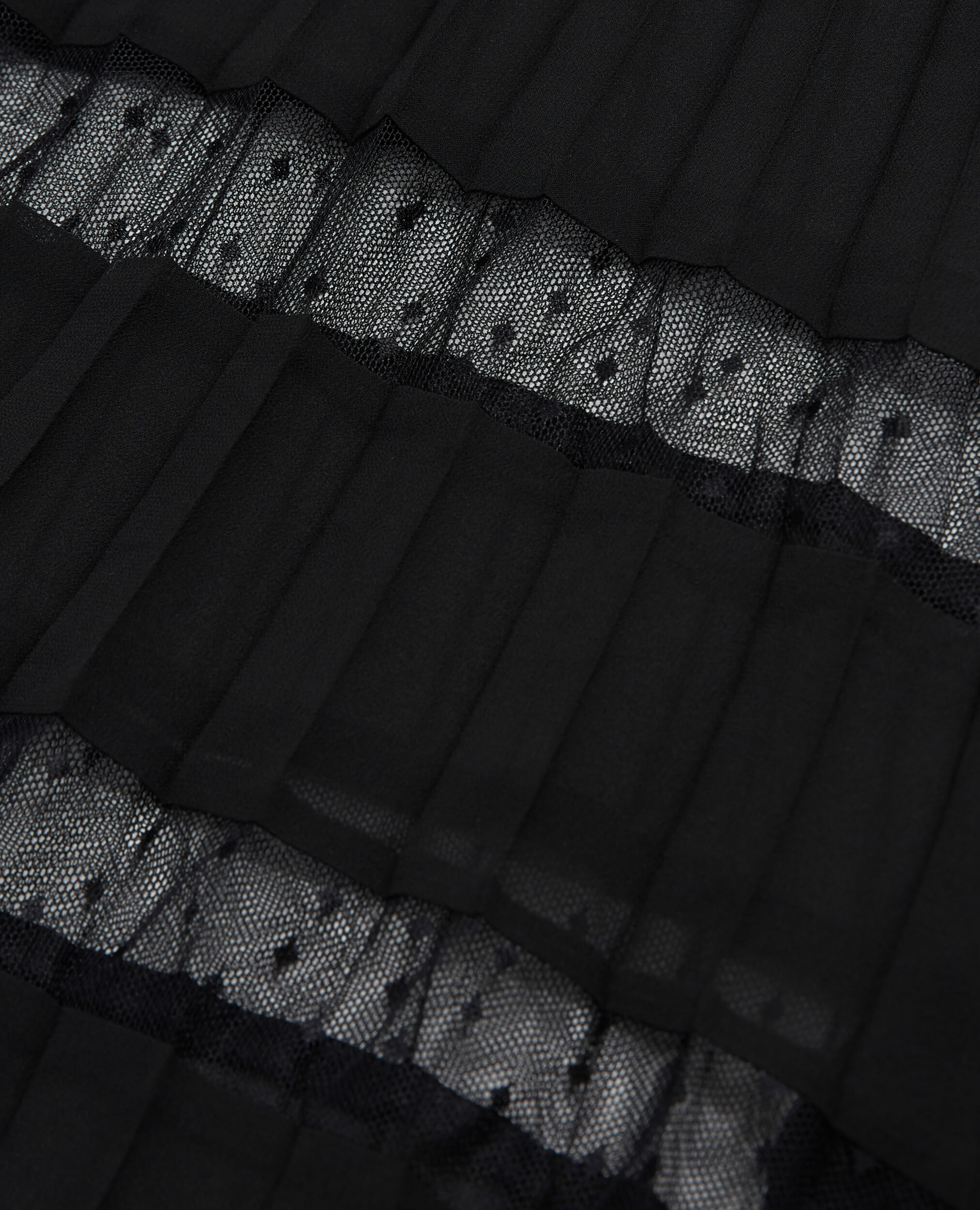 Robe longue plissée avec dentelle noire, BLACK, hi-res image number null