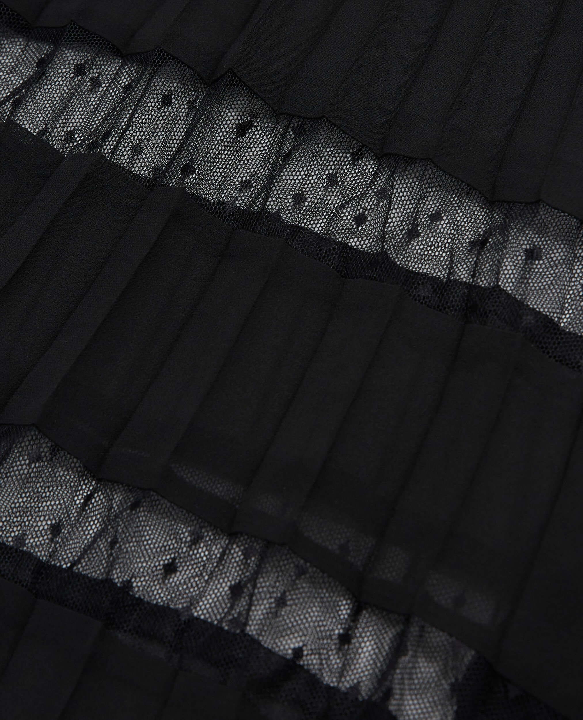 Robe longue plissée avec dentelle noire, BLACK, hi-res image number null