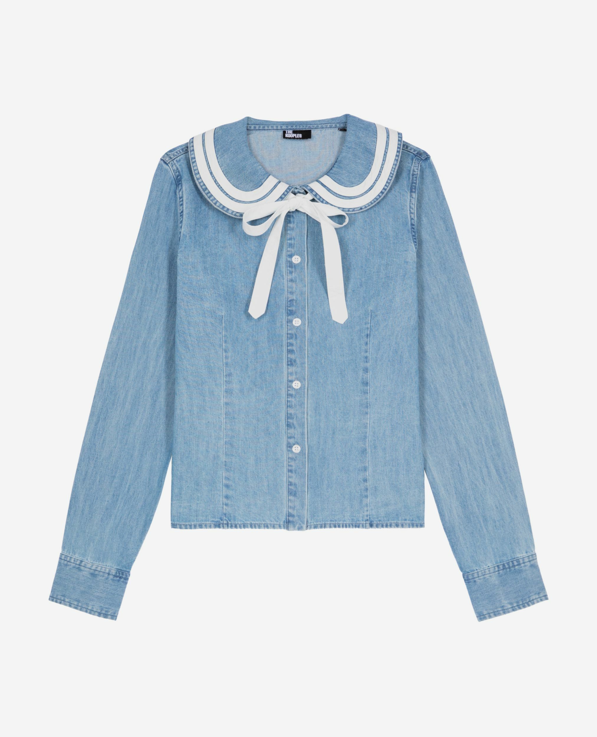 Chemise col claudine en denim, BABY BLUE, hi-res image number null