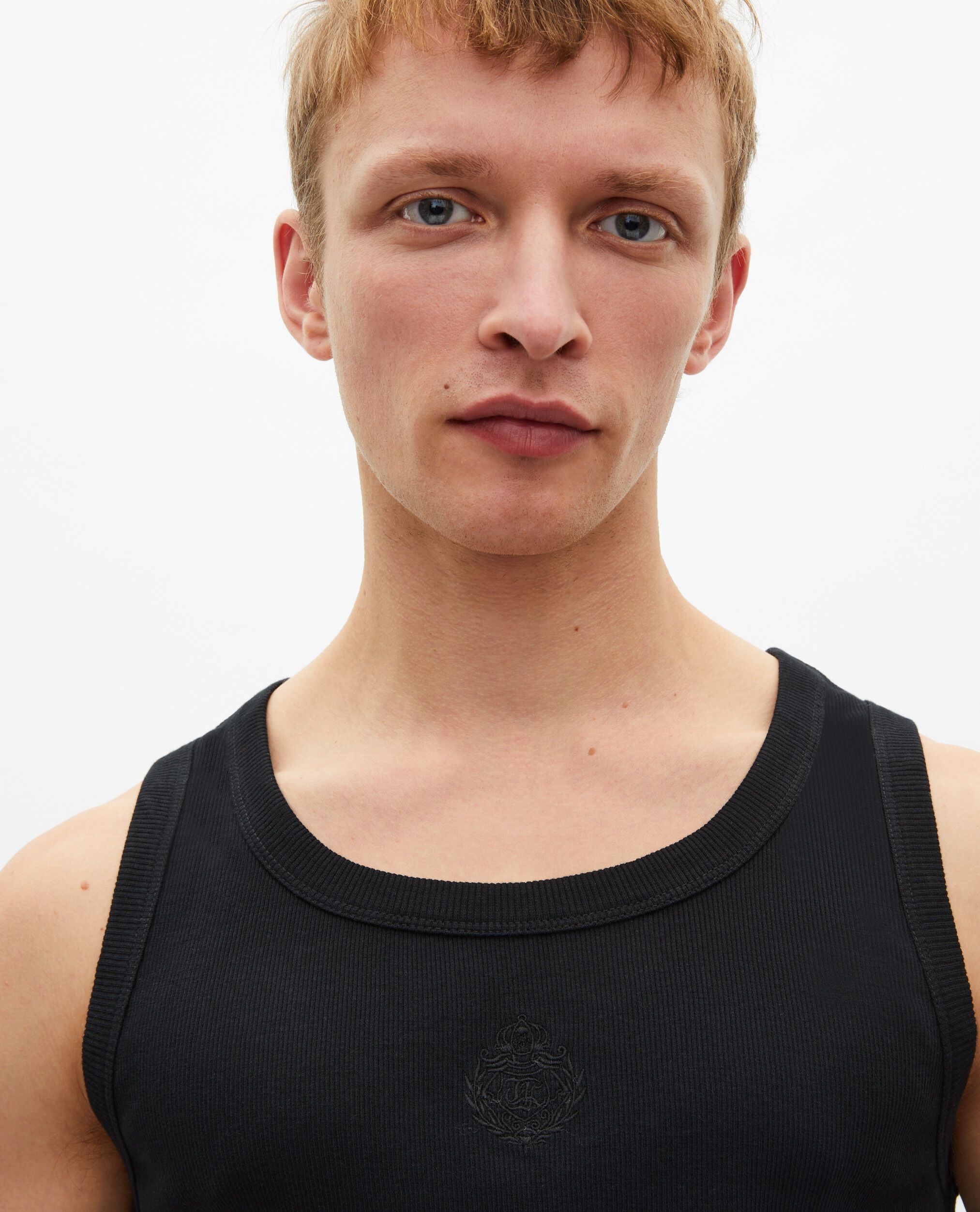 Débardeur avec broderie blason noir, BLACK WASHED, hi-res image number null
