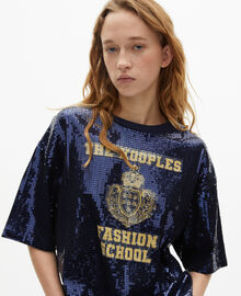 The Kooples FEMME DARK NAVY t-shirt à sequins et sérigraphie bleu