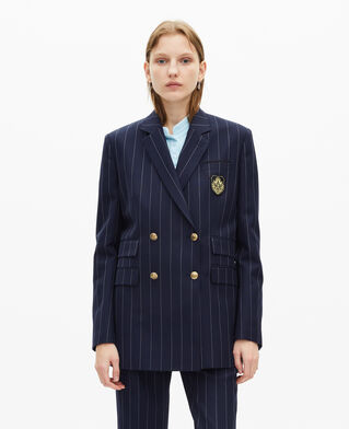 The Kooples WOMEN NAVY navy blue wool blend tennis stripe suit jacket