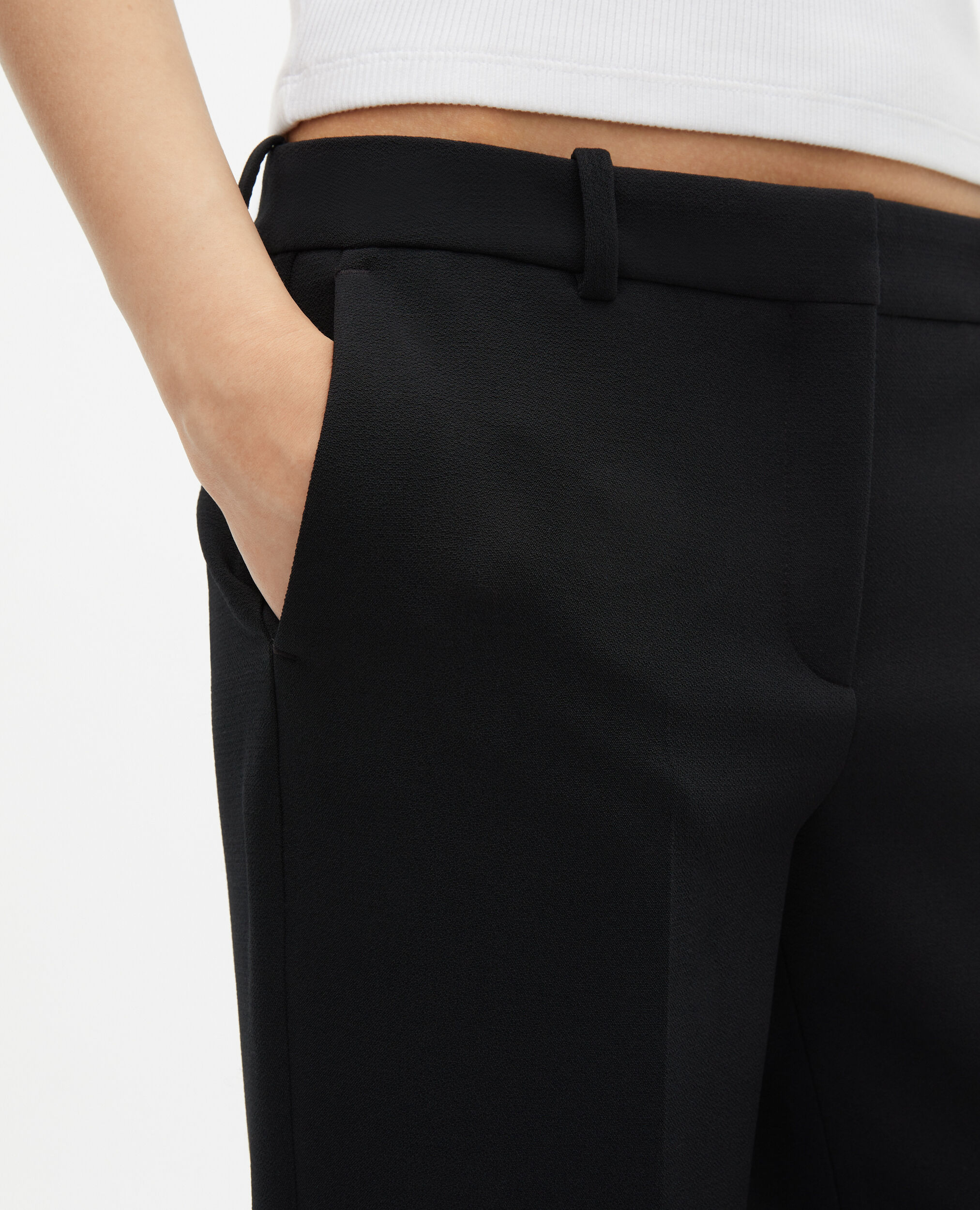 Pantalon tailleur en crêpe noir coupe droite, BLACK, hi-res image number null