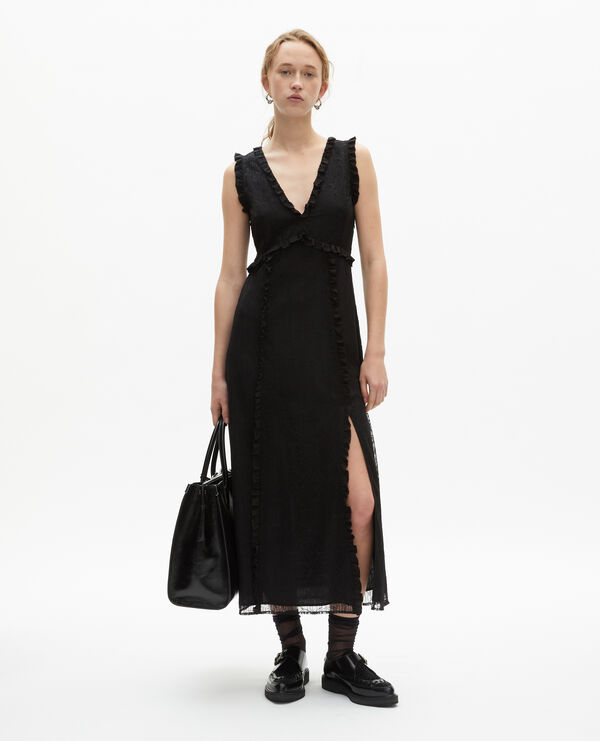 The Kooples FEMME BLACK robe longue avec dos en dentelle noire