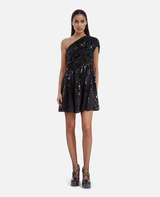 The Kooples FEMME BLACK robe courte à sequins effet drapé noire