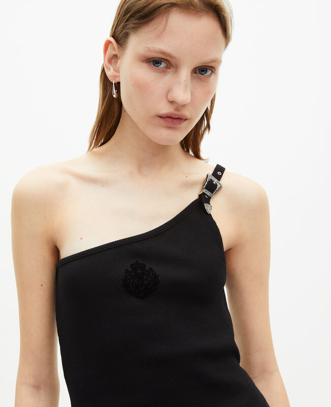 The Kooples FEMME BLACK débardeur asymétrique côtelé noir