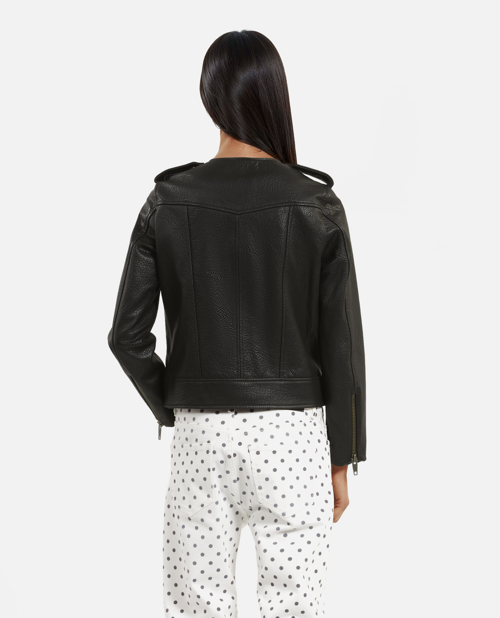 Blouson en cuir noir, BLACK, hi-res image number null