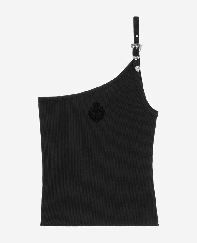 The Kooples FEMME BLACK débardeur asymétrique côtelé noir