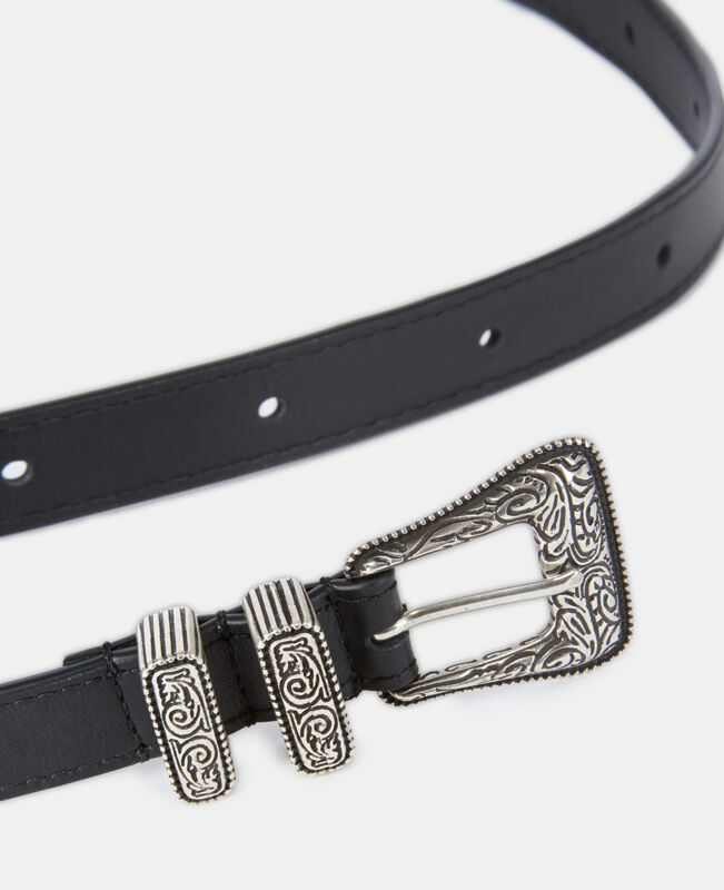 The Kooples MIXTE BLACK ceinture fine en cuir noir