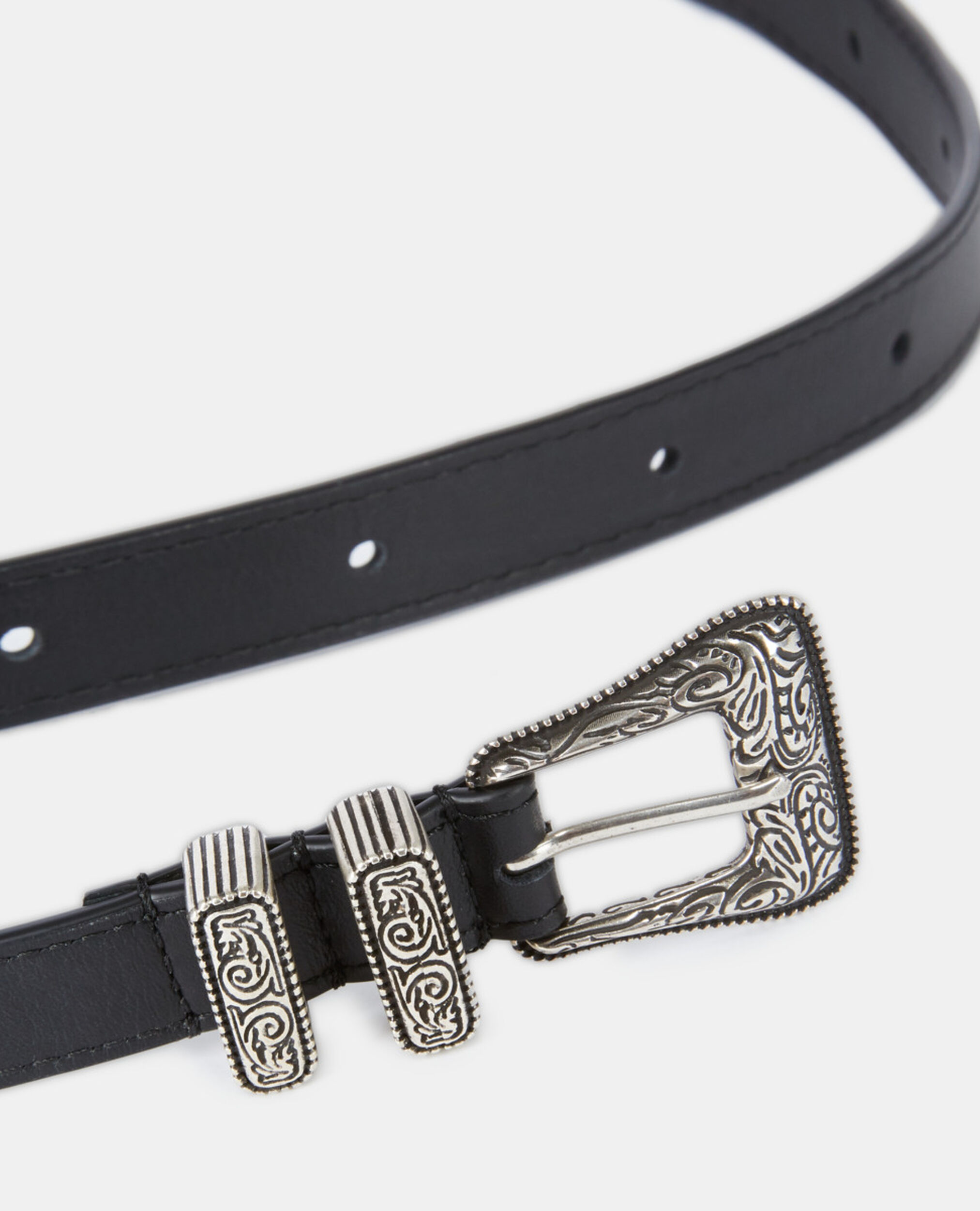 Ceinture fine en cuir noir, BLACK, hi-res image number null