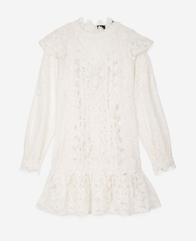 The Kooples FEMME ECRU robe courte manches longues en dentelle écrue