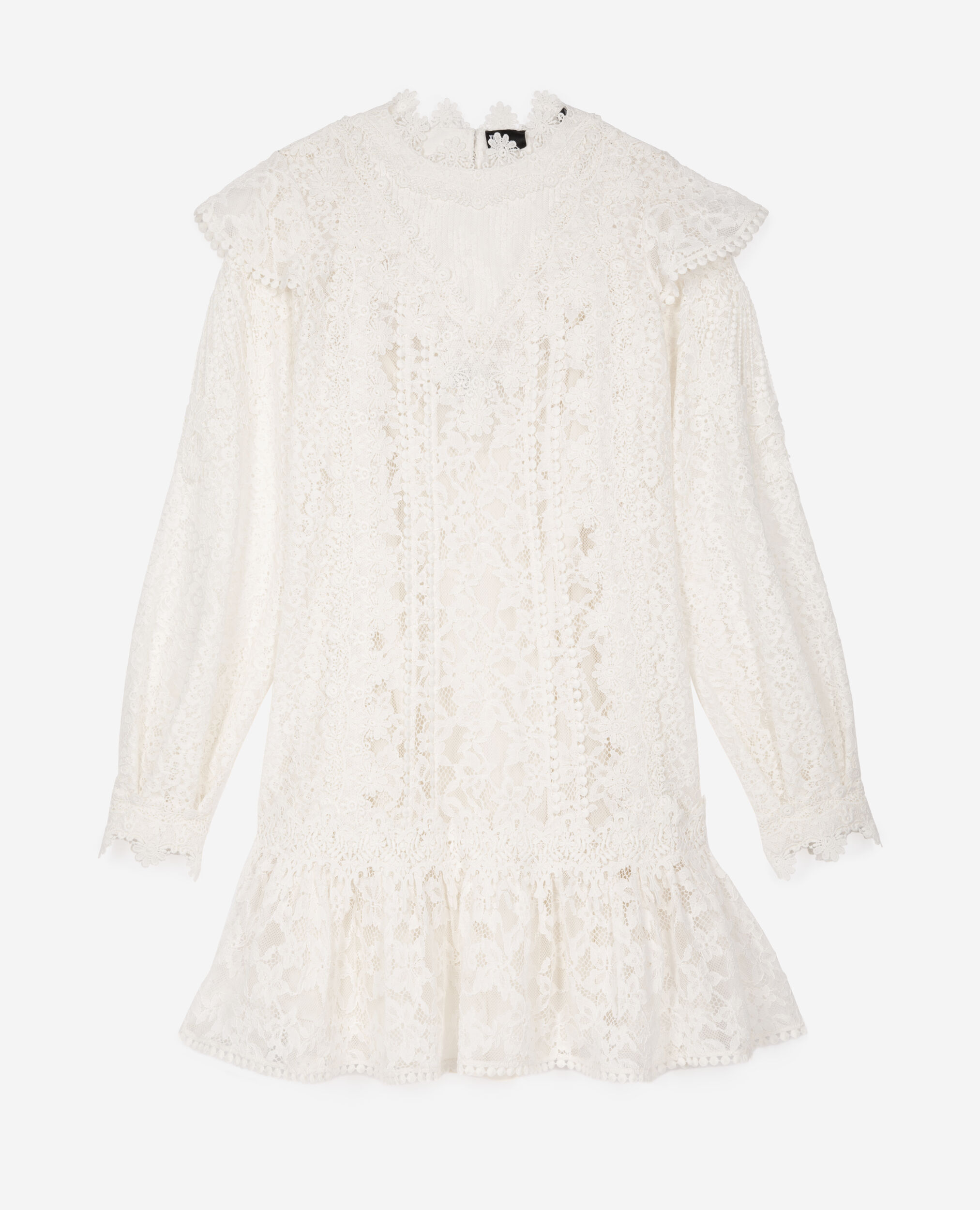 Robe courte manches longues en dentelle écrue, ECRU, hi-res image number null