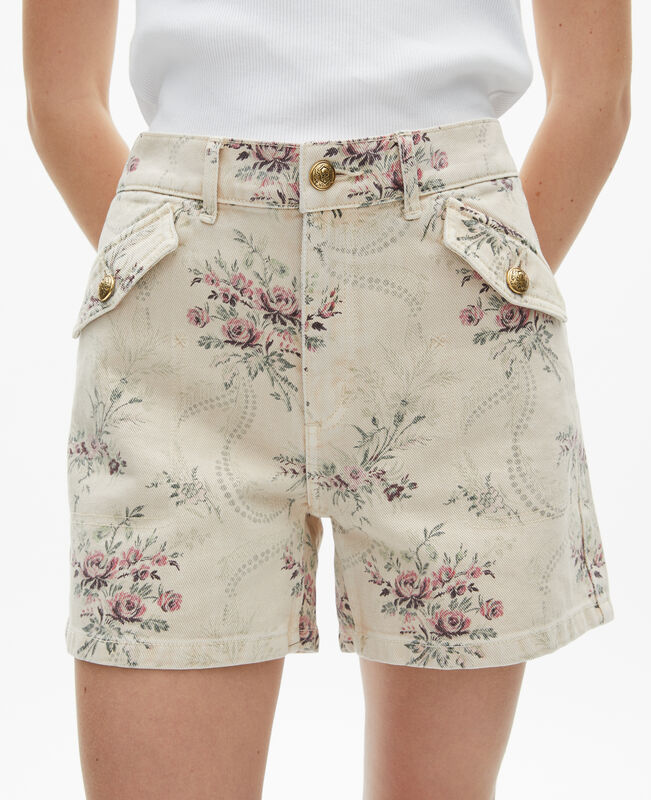 The Kooples FEMME BEIGE TAUPE short imprimé fleuri en denim beige