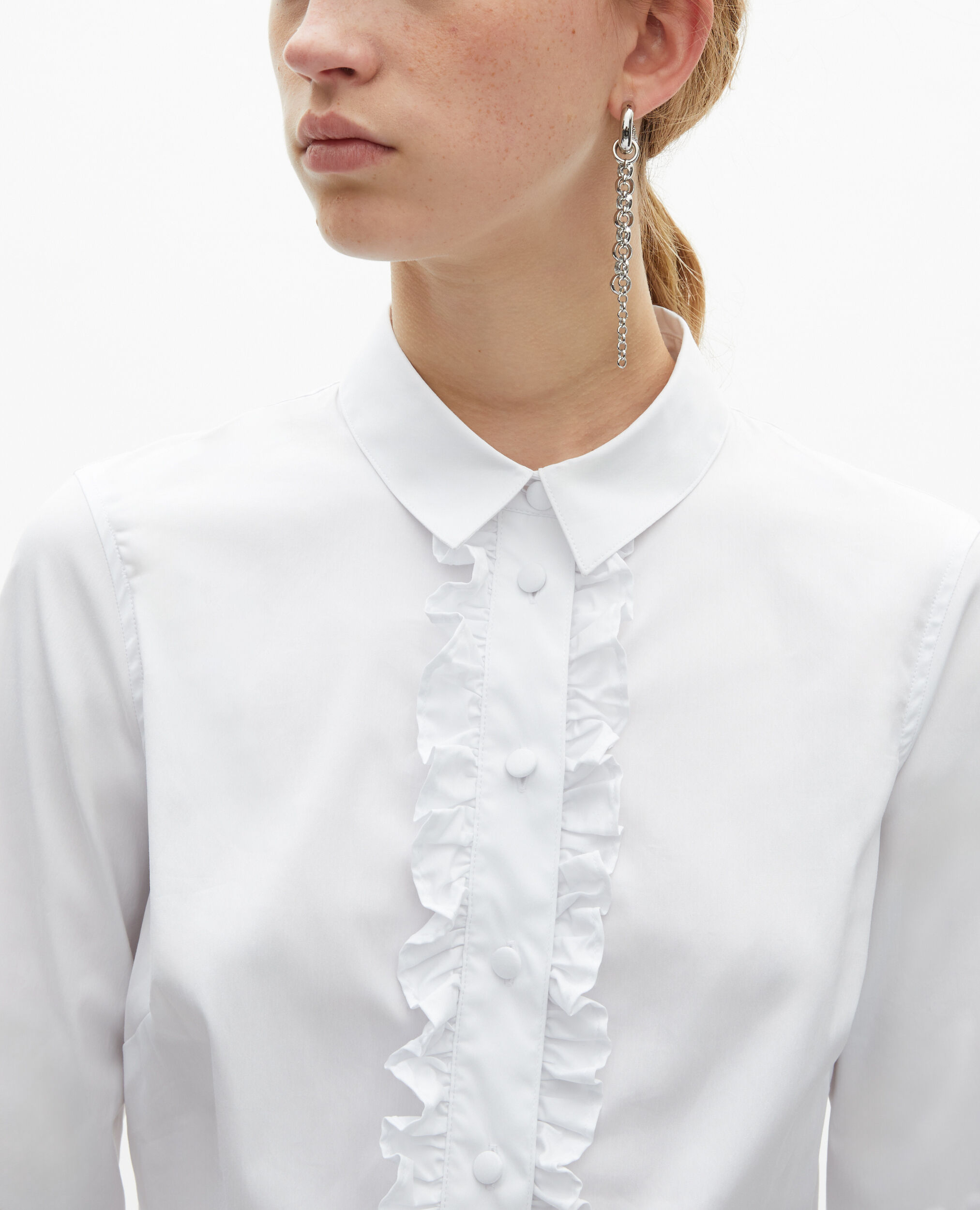 Chemise en popeline avec volants blanche, WHITE, hi-res image number null