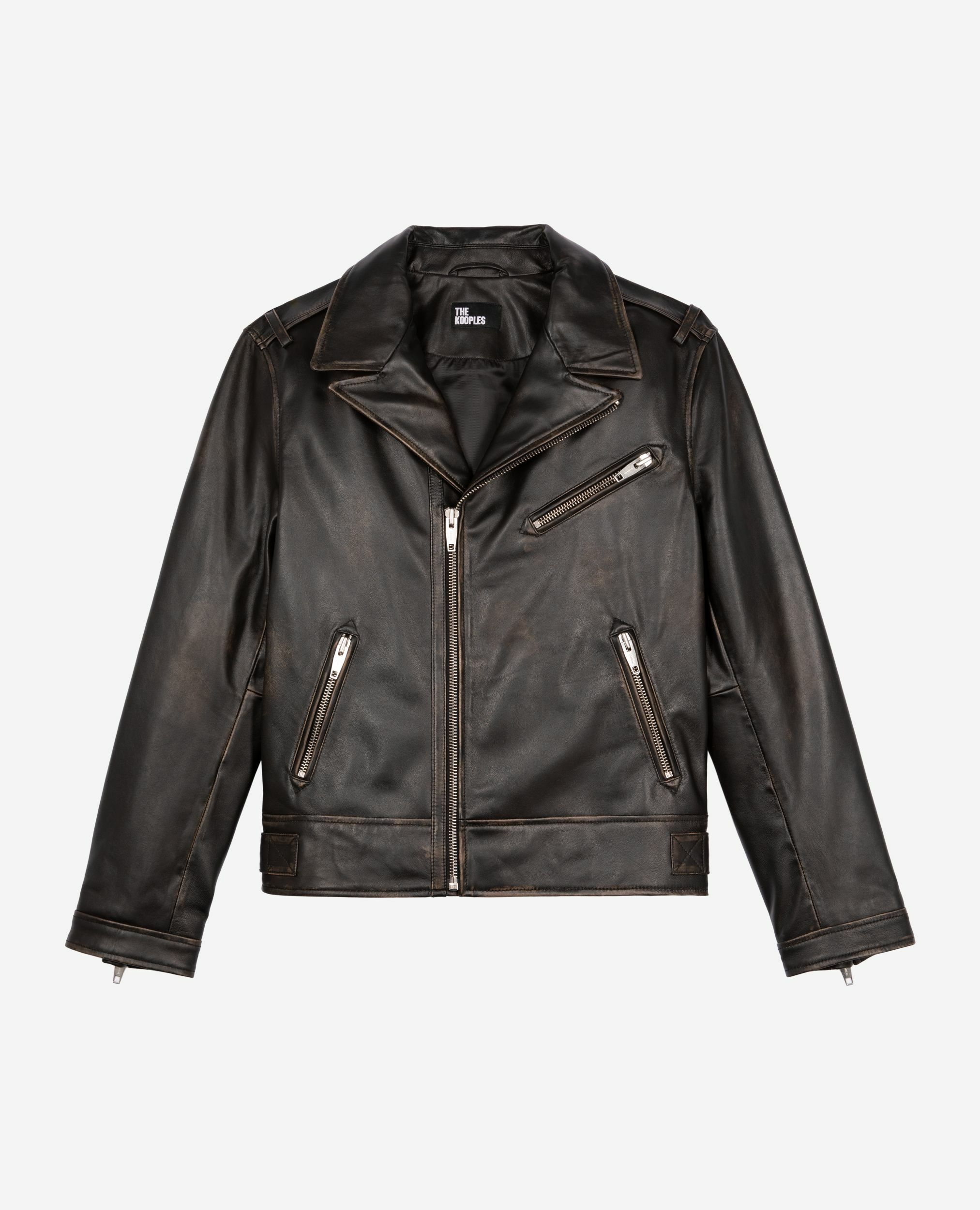 Blouson style biker en cuir noir, BLACK USED LIGHT, hi-res image number null