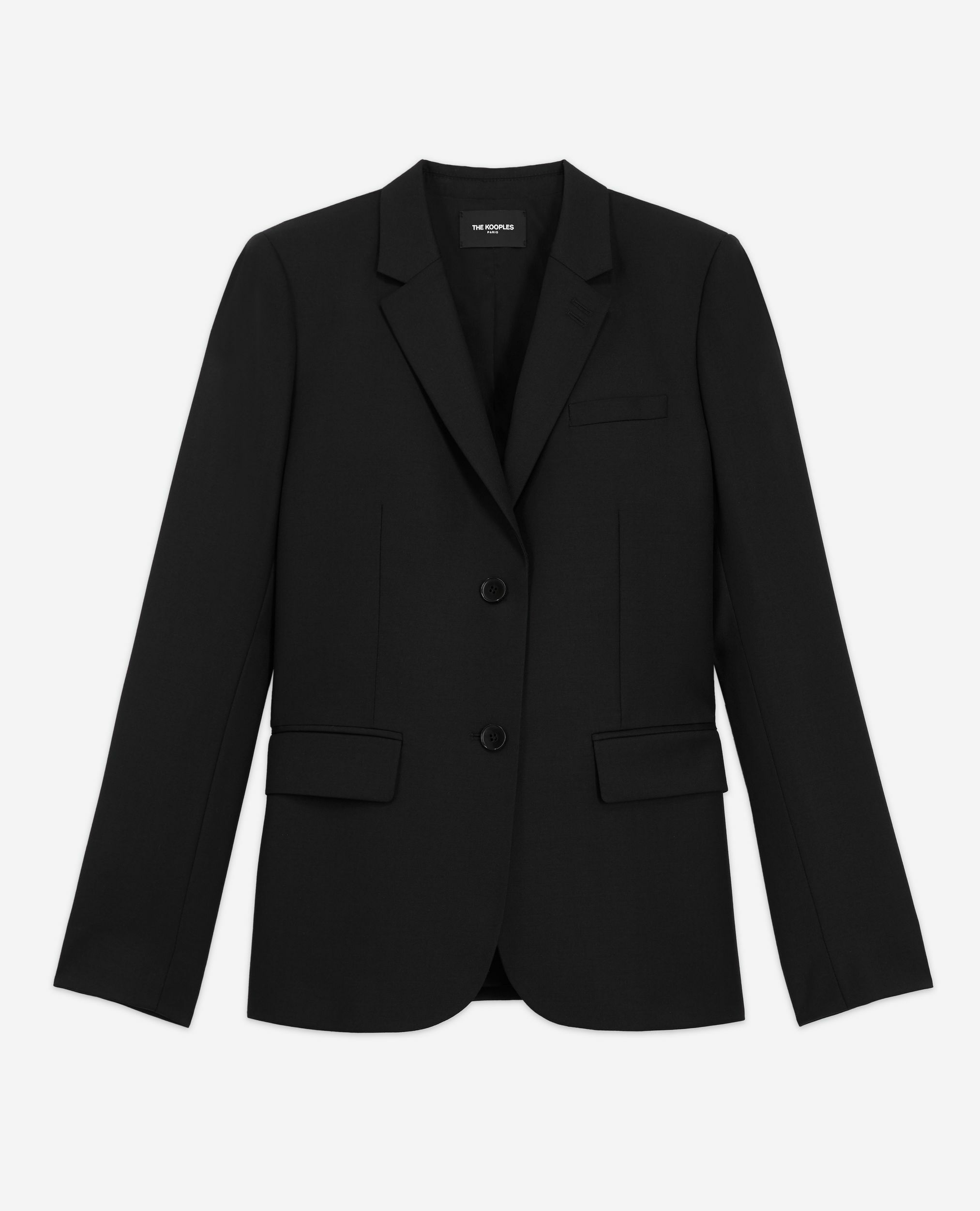 Veste tailleur en laine coupe cintrée noire, BLACK, hi-res image number null